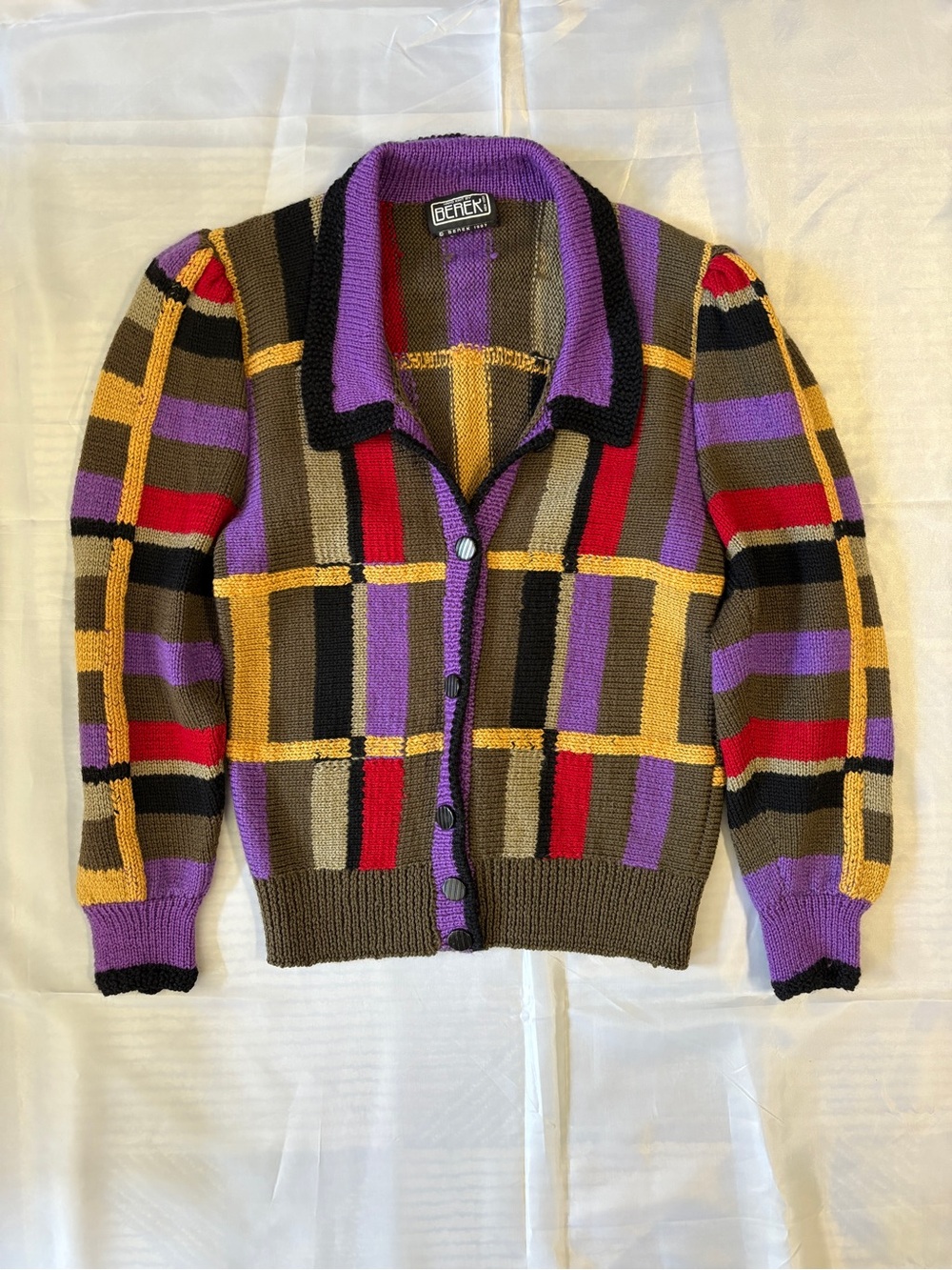 Vintage Berek Hand-Knit Multicolor Geometric Sweater